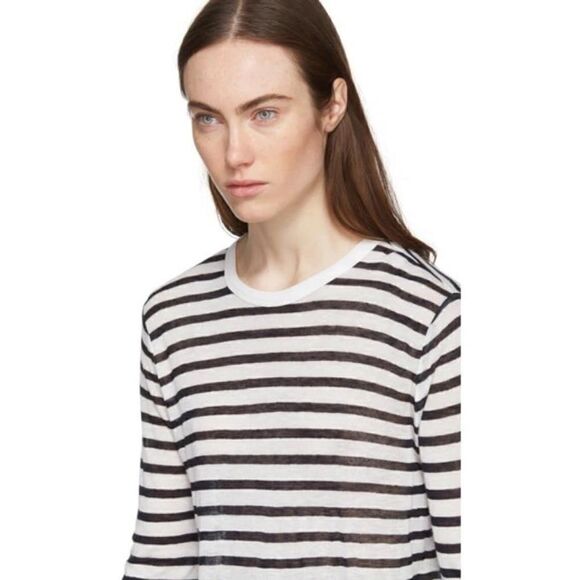 Alexander Wang Black & White Striped Long Sleeve Round Neck Blouse Women's SZ S - Picture 4 of 11